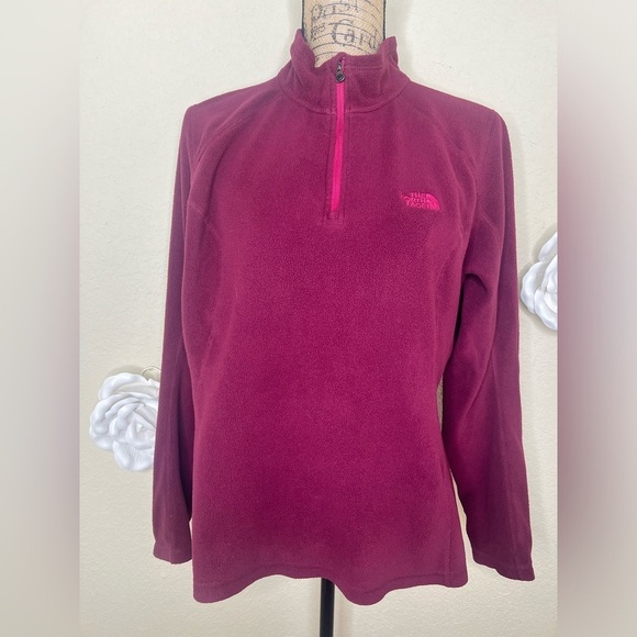 North Face 1/4 Zipper Burgundy Polartec Fleece Pullover Size Large - Picture 3 of 14
